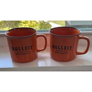Set of 2 Bulleit Frontier Whiskey Porcelain Ceramic Bourbon Mug Orange/Black